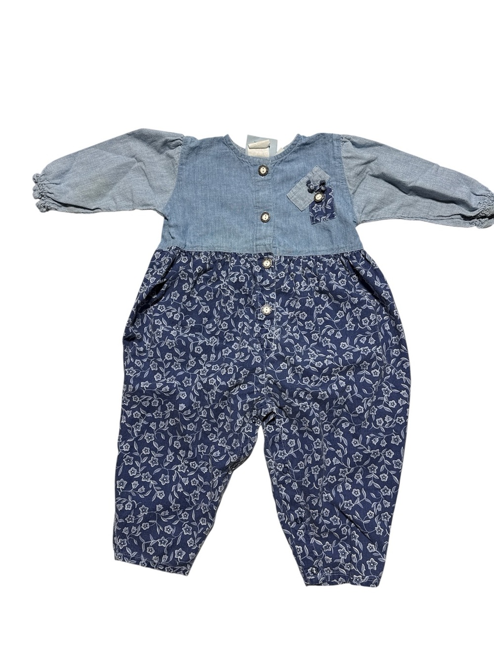Vintage San Francisco Blues Floral Denim Jumpsuit 24M